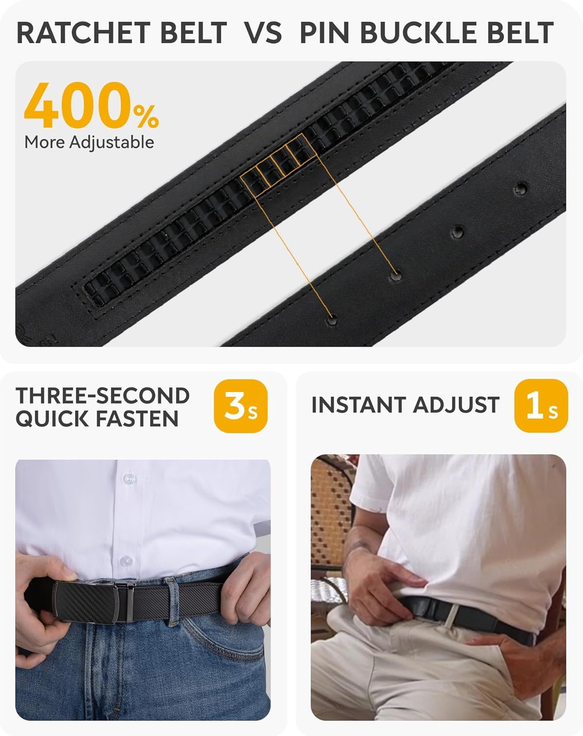 Ratchet Belts Men, 1 3/8" Mens Belts Leather for Dress, Micro Adjustable Fit Everywhere V1258-DP02-B-1834