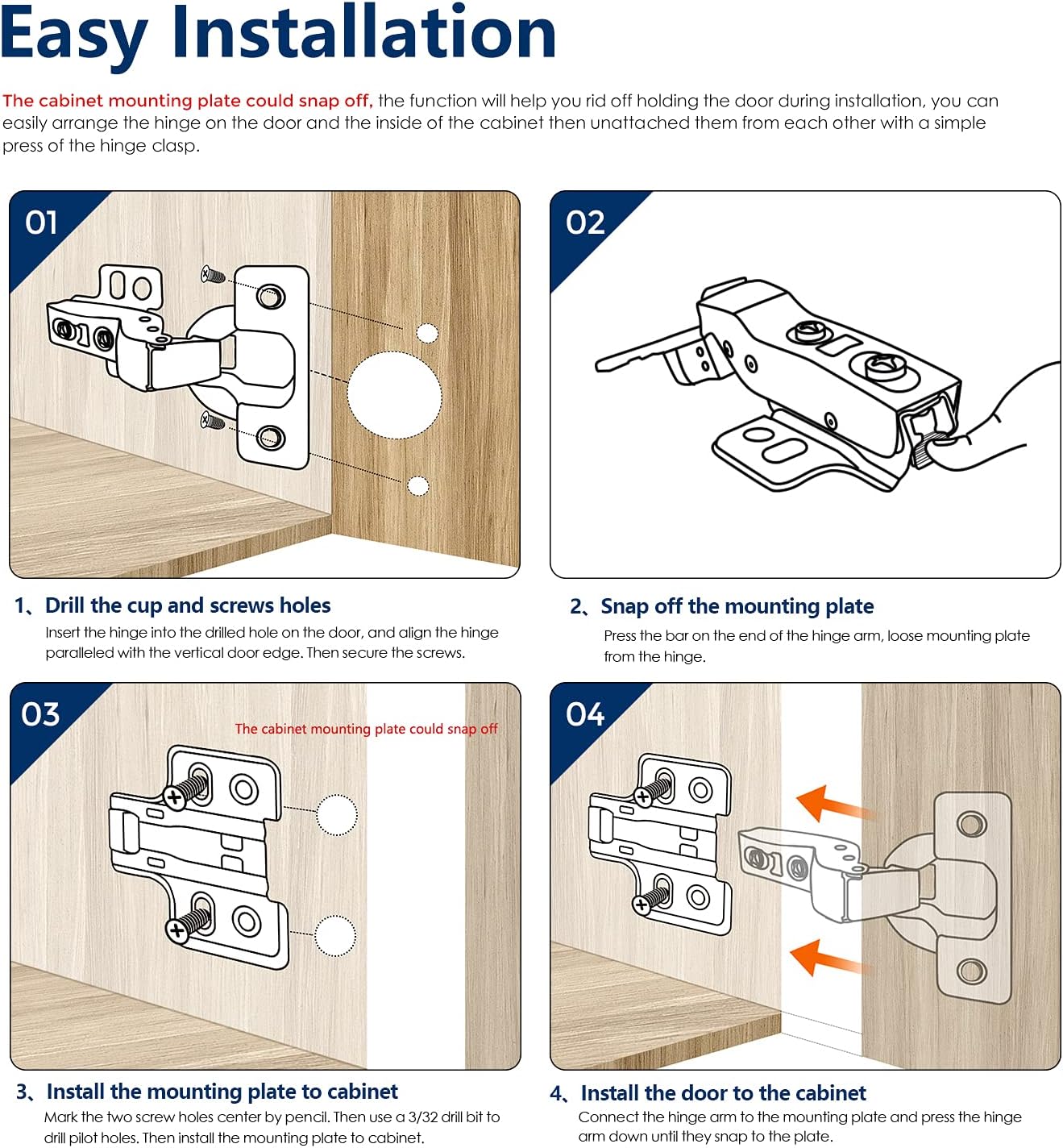 10 Pack 5 Pairs European Kitchen Cabinet Hinges Soft Close Full Overlay Cabinet Door Hinges Heavy-Duty V1258-DP02-B-1847