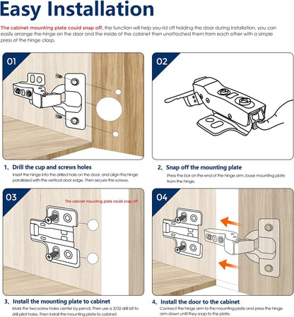 10 Pack 5 Pairs European Kitchen Cabinet Hinges Soft Close Full Overlay Cabinet Door Hinges Heavy-Duty V1258-DP02-B-1847