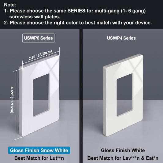 10 Pack of 1-Gang Screwless Wall Plate, USWP6 Gloss Snow White Series, Decorator Outlet Cover, 11.91cm x V1258-DP02-B-1848