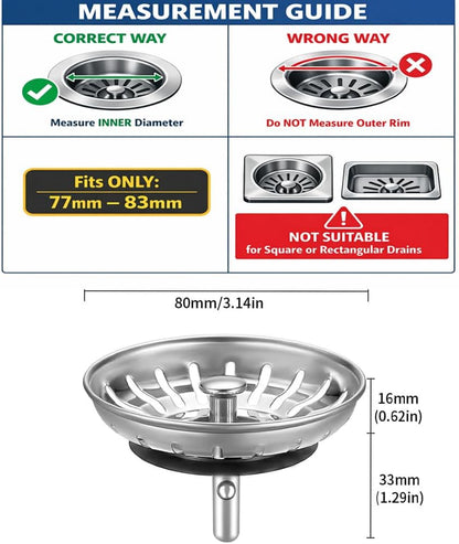 [2 Pack] Kitchen Sink Strainer - Sink Drain Stopper - Kitchen Sink Plug with Anti-Clogging Basket - Bouchon V1258-DP02-B-1849