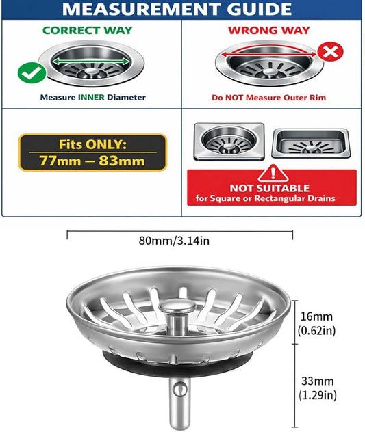 [2 Pack] Kitchen Sink Strainer - Sink Drain Stopper - Kitchen Sink Plug with Anti-Clogging Basket - Bouchon V1258-DP02-B-1849