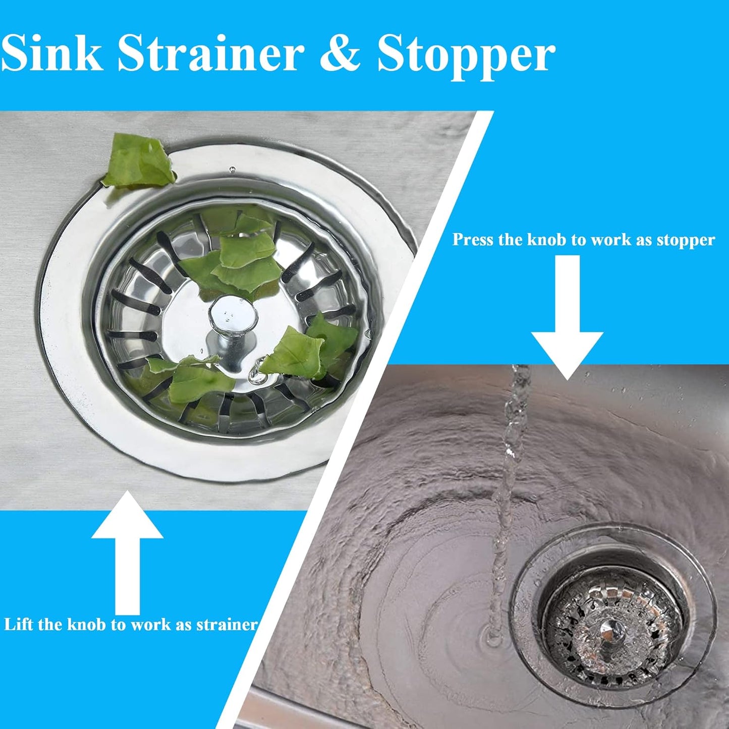 [2 Pack] Kitchen Sink Strainer - Sink Drain Stopper - Kitchen Sink Plug with Anti-Clogging Basket - Bouchon V1258-DP02-B-1849