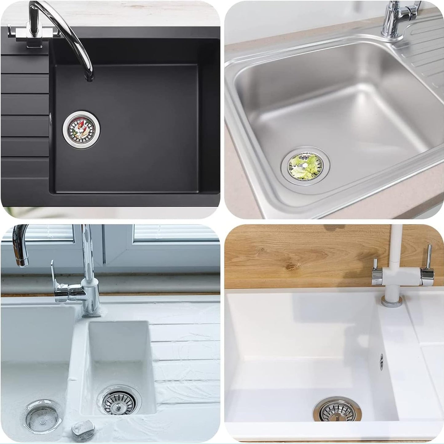 [2 Pack] Kitchen Sink Strainer - Sink Drain Stopper - Kitchen Sink Plug with Anti-Clogging Basket - Bouchon V1258-DP02-B-1849