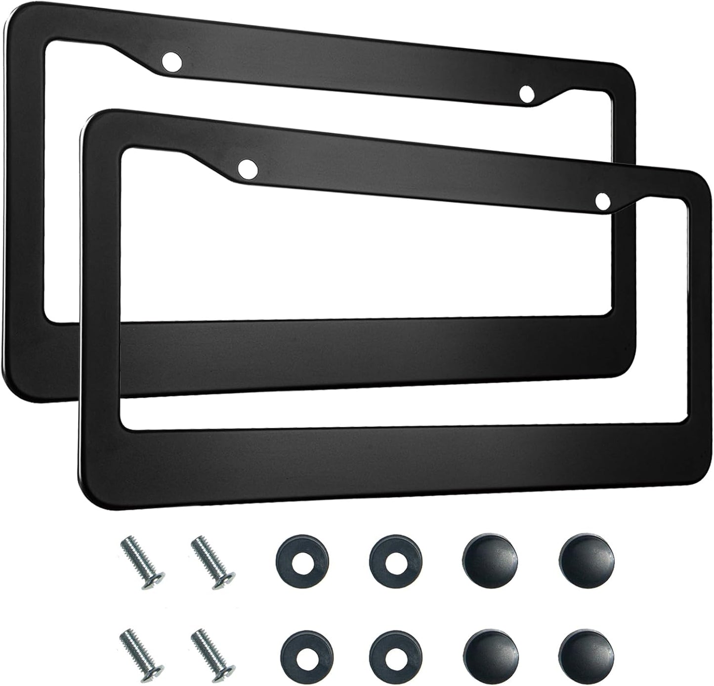 2PCS Matte Black License Plate Frames, 2 Holes Solid Aluminum License Plate Holder, Universal Car License V1258-DP02-B-185