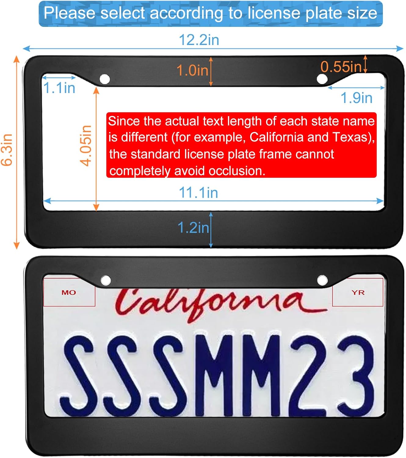 2PCS Matte Black License Plate Frames, 2 Holes Solid Aluminum License Plate Holder, Universal Car License V1258-DP02-B-185