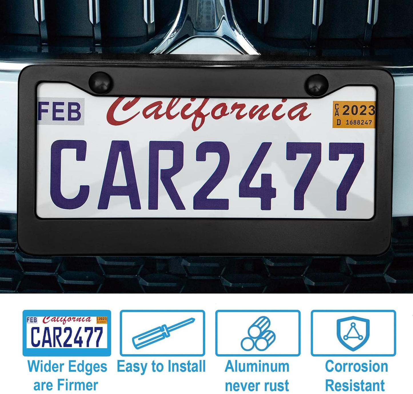 2PCS Matte Black License Plate Frames, 2 Holes Solid Aluminum License Plate Holder, Universal Car License V1258-DP02-B-185