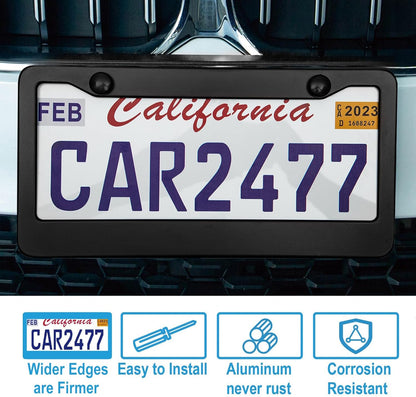 2PCS Matte Black License Plate Frames, 2 Holes Solid Aluminum License Plate Holder, Universal Car License V1258-DP02-B-185