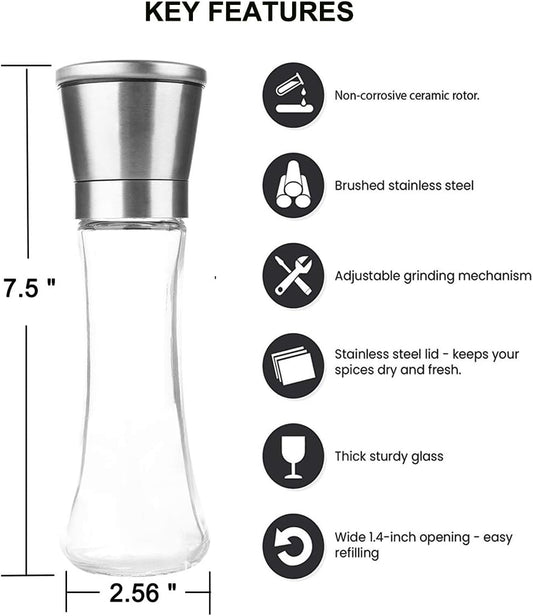 Pepper Grinder or Salt Grinder, Best Spice Mill with Ceramic Blades, Adjustable Coarseness, Brushed Stainless V1258-DP02-B-1853