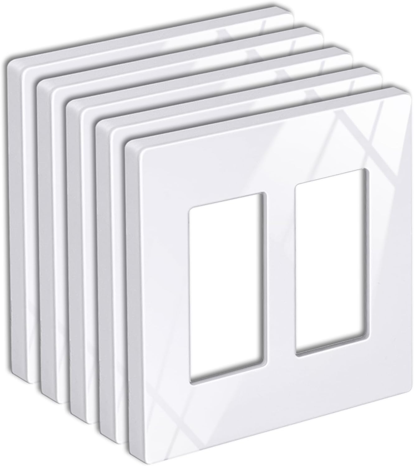 5 Pack 2-Gang Screwless Wall Plate, USWP6 Gloss Snow White Series, Decorator Outlet Cover, 11.91cm x 12.01cm, V1258-DP02-B-1859