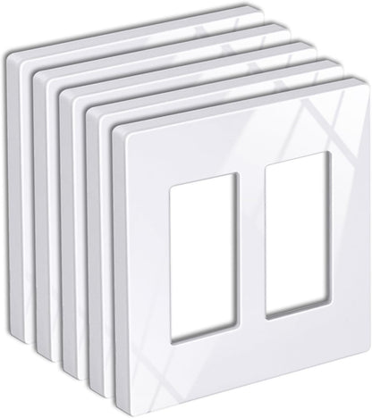 5 Pack 2-Gang Screwless Wall Plate, USWP6 Gloss Snow White Series, Decorator Outlet Cover, 11.91cm x 12.01cm, V1258-DP02-B-1859