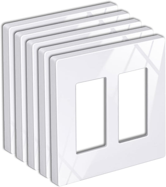 5 Pack 2-Gang Screwless Wall Plate, USWP6 Gloss Snow White Series, Decorator Outlet Cover, 11.91cm x 12.01cm, V1258-DP02-B-1859