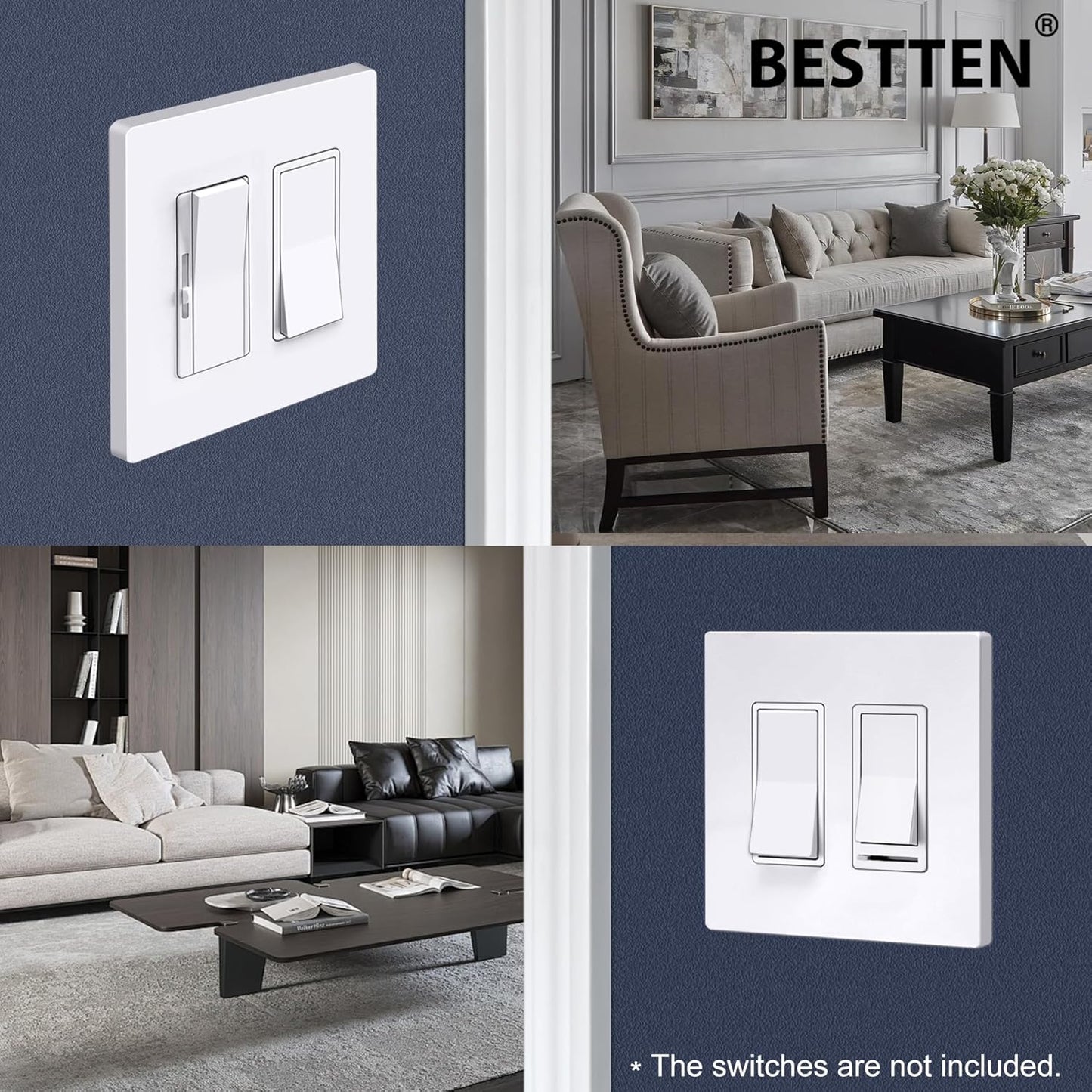 5 Pack 2-Gang Screwless Wall Plate, USWP6 Gloss Snow White Series, Decorator Outlet Cover, 11.91cm x 12.01cm, V1258-DP02-B-1859
