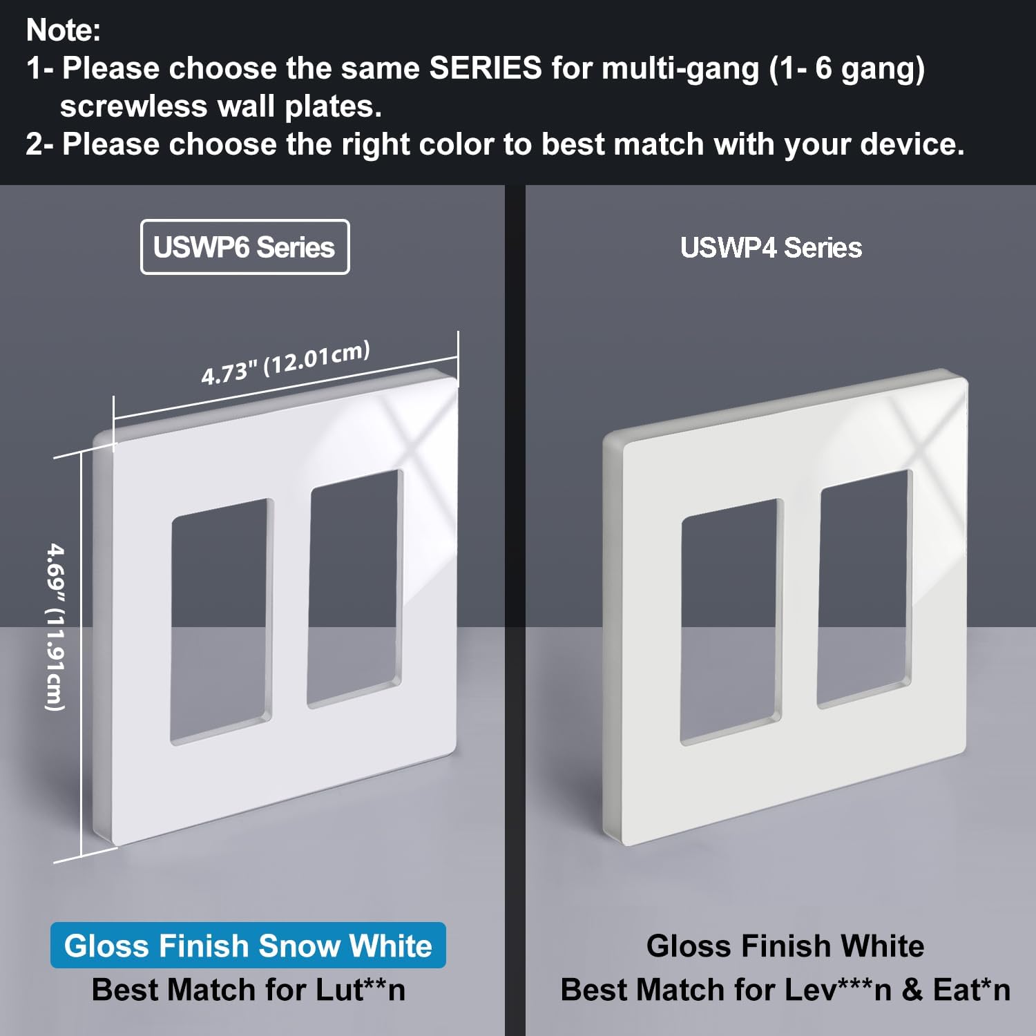5 Pack 2-Gang Screwless Wall Plate, USWP6 Gloss Snow White Series, Decorator Outlet Cover, 11.91cm x 12.01cm, V1258-DP02-B-1859