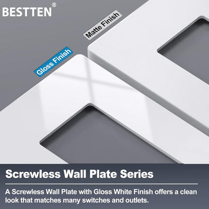 5 Pack 2-Gang Screwless Wall Plate, USWP6 Gloss Snow White Series, Decorator Outlet Cover, 11.91cm x 12.01cm, V1258-DP02-B-1859