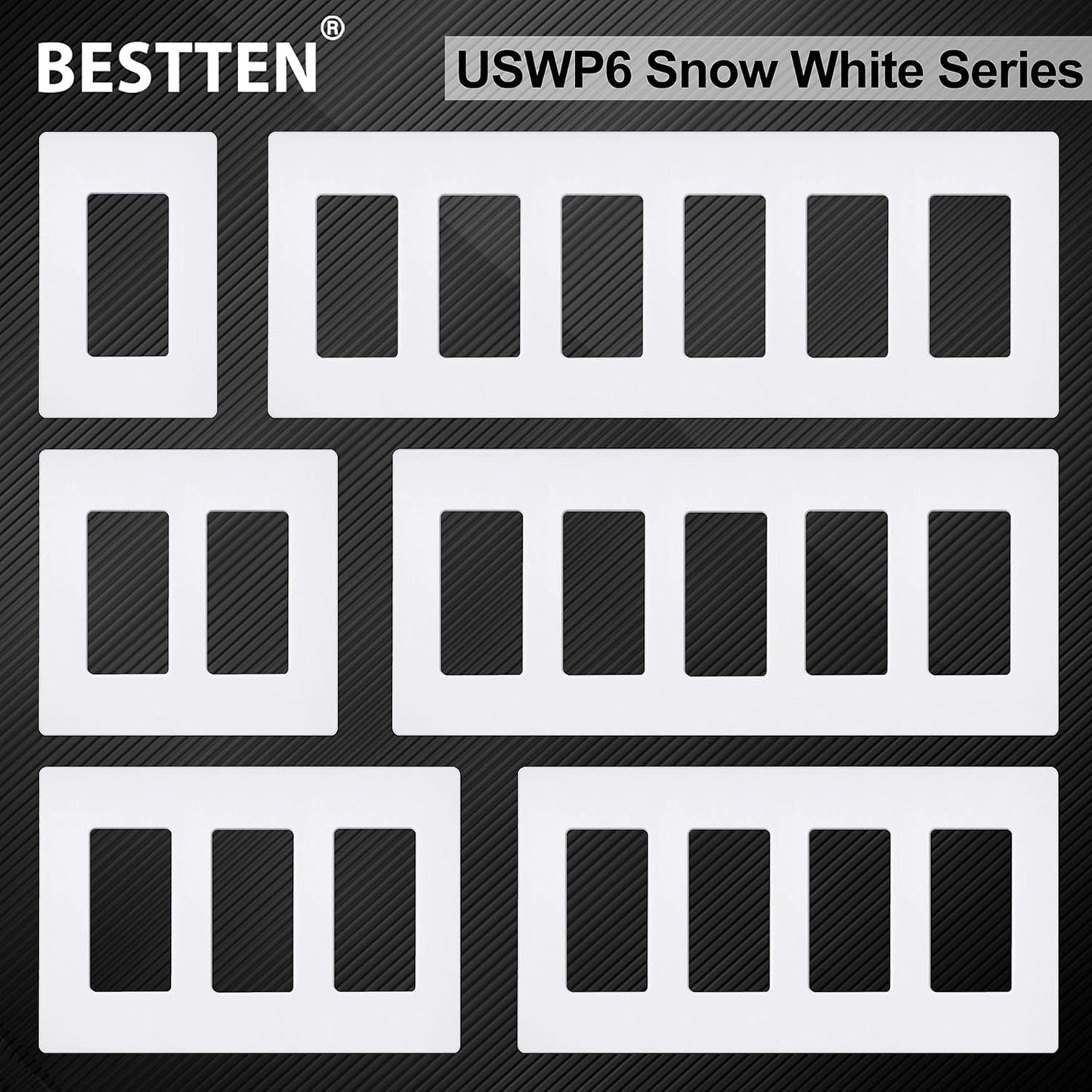 5 Pack 2-Gang Screwless Wall Plate, USWP6 Gloss Snow White Series, Decorator Outlet Cover, 11.91cm x 12.01cm, V1258-DP02-B-1859