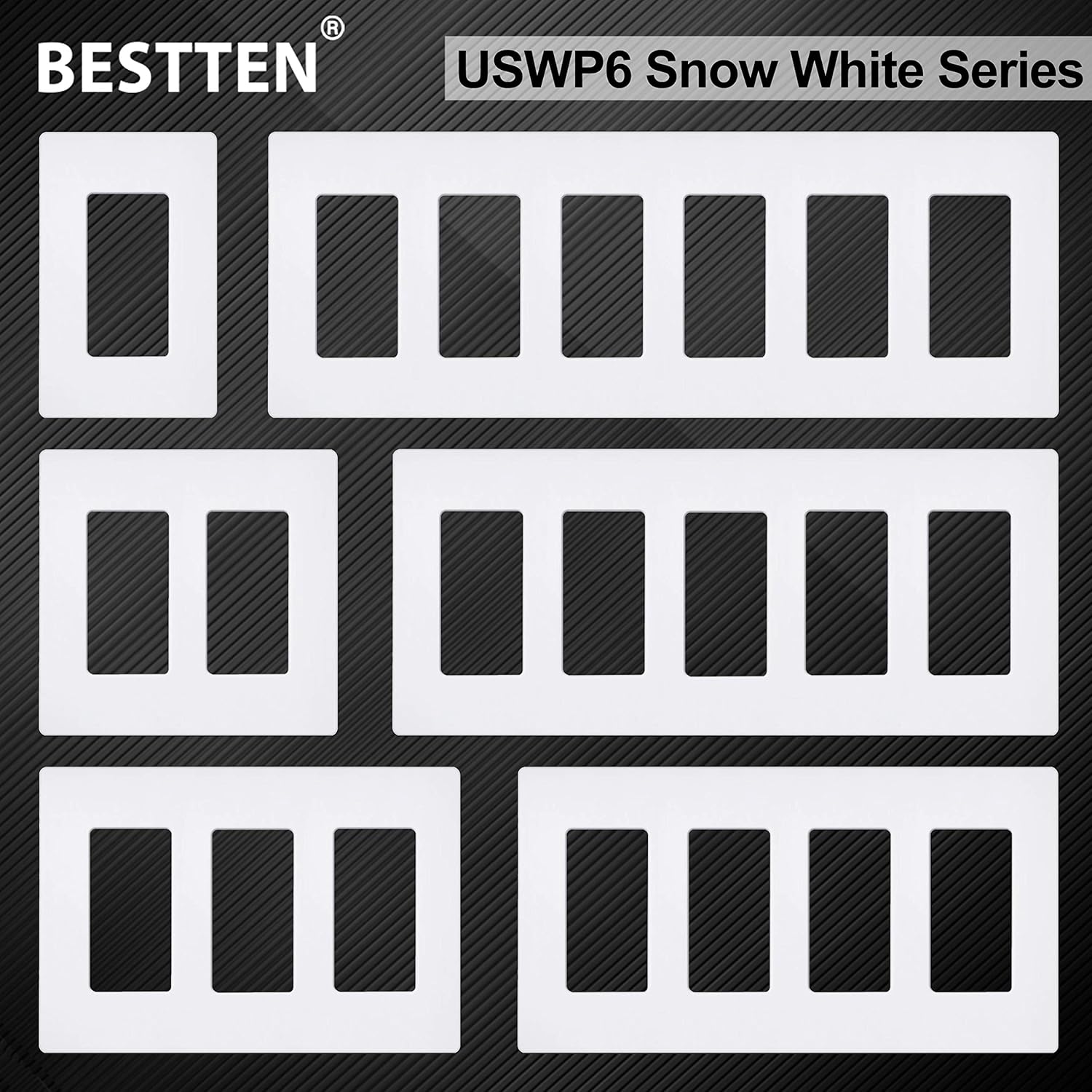 5 Pack 2-Gang Screwless Wall Plate, USWP6 Gloss Snow White Series, Decorator Outlet Cover, 11.91cm x 12.01cm, V1258-DP02-B-1859