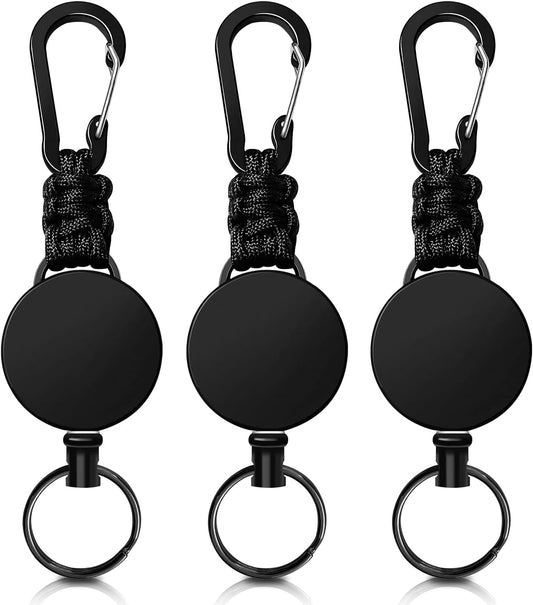 Retractable Keychain 3 Pack Heavy Duty Carabiner Badge Holder Badge Reel ID Holder with Steel Cord Extendable V1258-DP02-B-1862