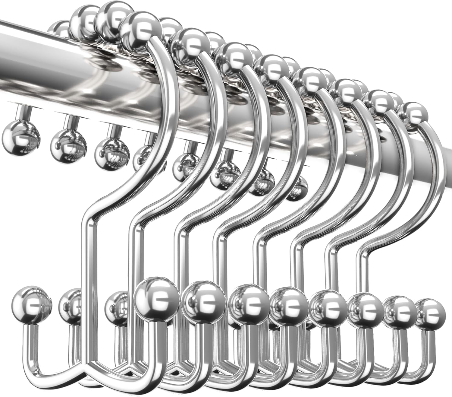 Shower Curtain Hooks Rings 12 Pack, Rust Resistant Double Roller Glide Shower Hooks for Bathroom, Shower Rods V1258-DP02-B-1863