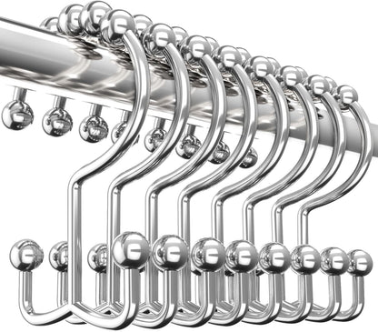 Shower Curtain Hooks Rings 12 Pack, Rust Resistant Double Roller Glide Shower Hooks for Bathroom, Shower Rods V1258-DP02-B-1863