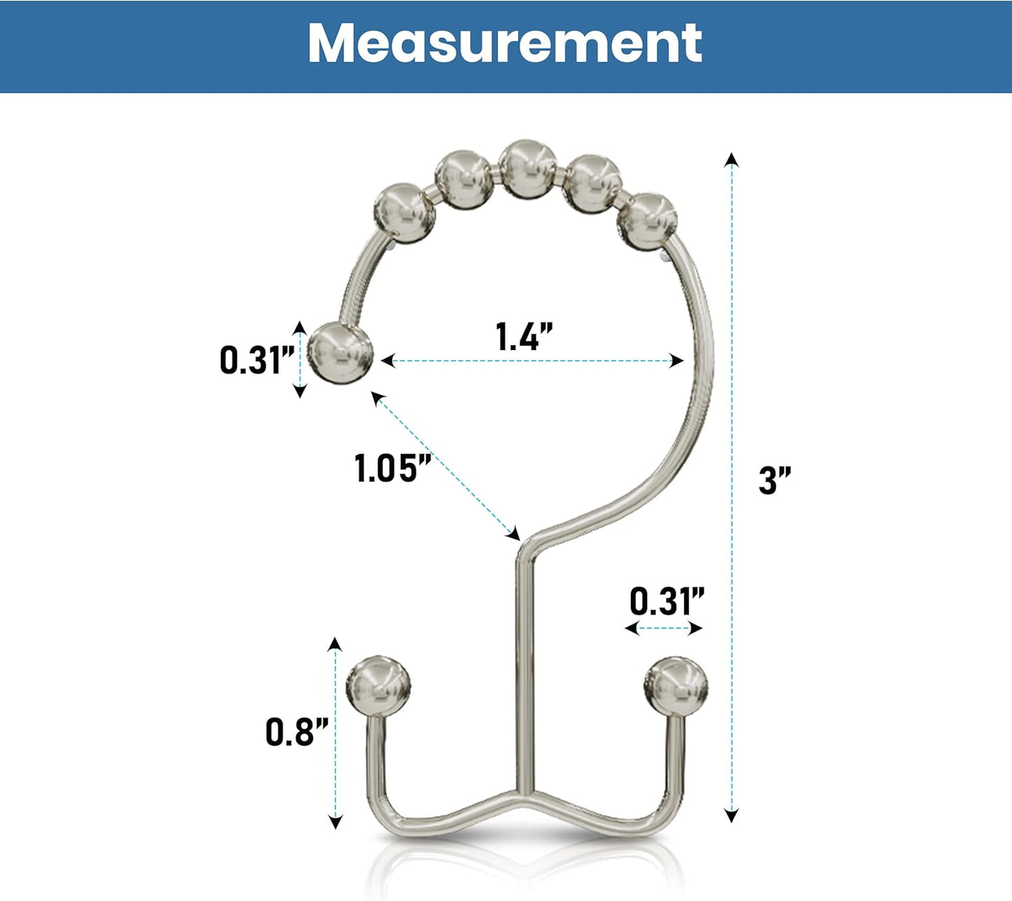 Shower Curtain Hooks Rings 12 Pack, Rust Resistant Double Roller Glide Shower Hooks for Bathroom, Shower Rods V1258-DP02-B-1863