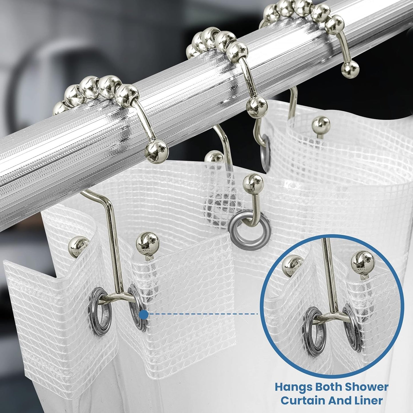 Shower Curtain Hooks Rings 12 Pack, Rust Resistant Double Roller Glide Shower Hooks for Bathroom, Shower Rods V1258-DP02-B-1863