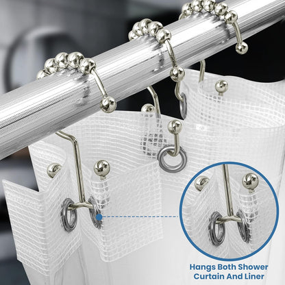 Shower Curtain Hooks Rings 12 Pack, Rust Resistant Double Roller Glide Shower Hooks for Bathroom, Shower Rods V1258-DP02-B-1863