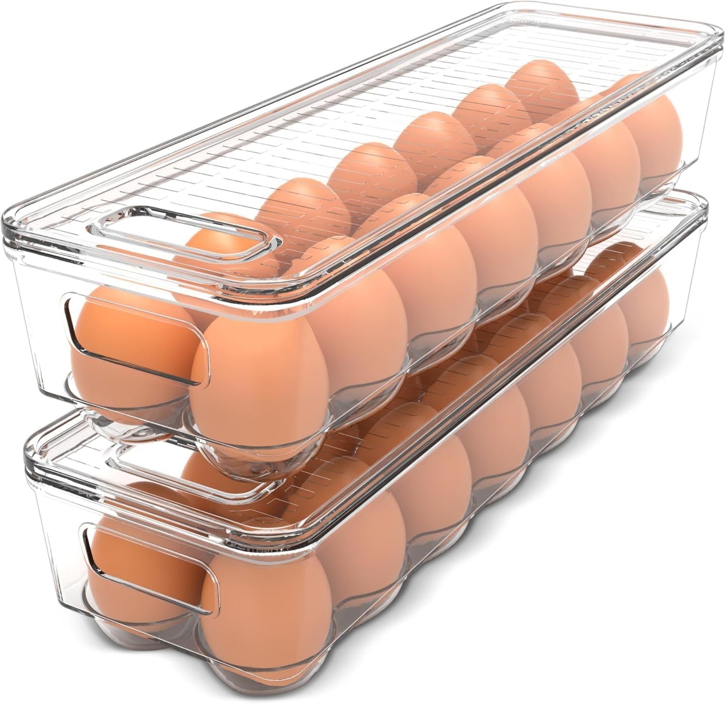 Pack of 2 - Egg Basket for fridge - Egg Holder for Fridge - 14 Egg Container With Lid & Handle, Egg Container V1258-DP02-B-1869