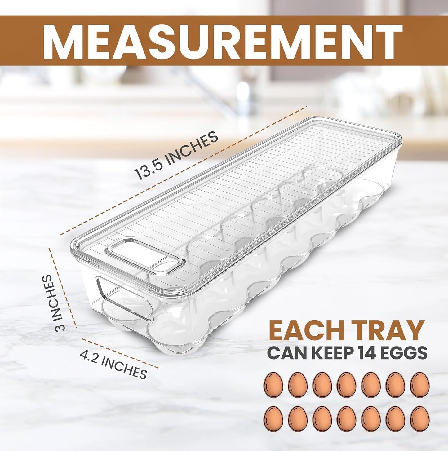 Pack of 2 - Egg Basket for fridge - Egg Holder for Fridge - 14 Egg Container With Lid & Handle, Egg Container V1258-DP02-B-1869