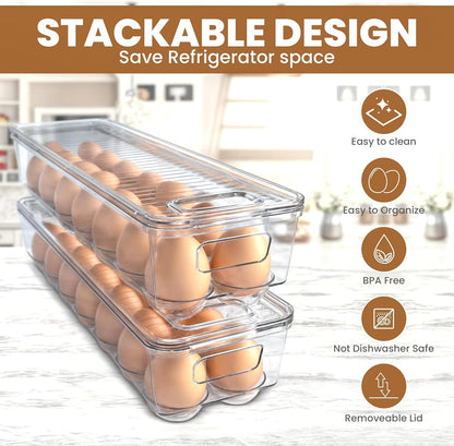 Pack of 2 - Egg Basket for fridge - Egg Holder for Fridge - 14 Egg Container With Lid & Handle, Egg Container V1258-DP02-B-1869