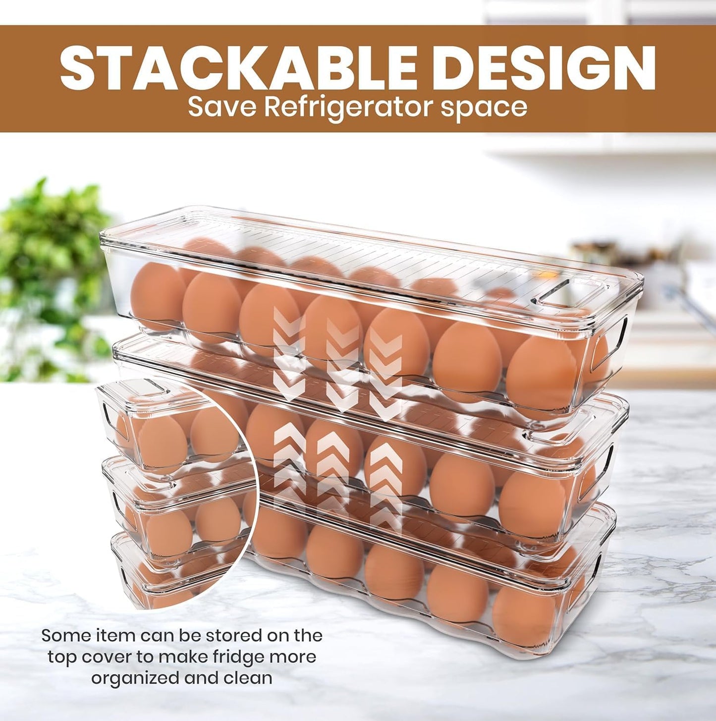 Pack of 2 - Egg Basket for fridge - Egg Holder for Fridge - 14 Egg Container With Lid & Handle, Egg Container V1258-DP02-B-1869