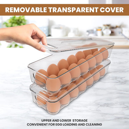 Pack of 2 - Egg Basket for fridge - Egg Holder for Fridge - 14 Egg Container With Lid & Handle, Egg Container V1258-DP02-B-1869