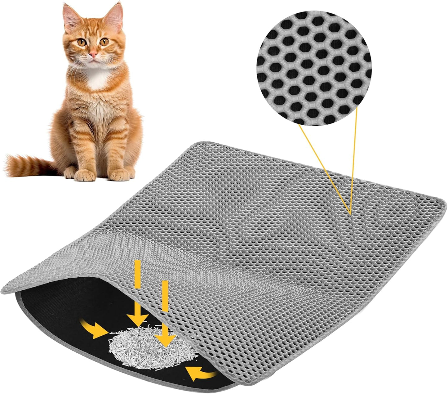 Cat Litter Mat , 60x45cm Double-Layer Honeycomb Design, Waterproof & Urine-Proof, Traps Litter to Keep Floors V1258-DP02-B-1874