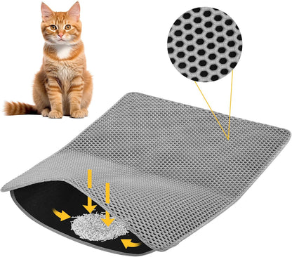 Cat Litter Mat , 60x45cm Double-Layer Honeycomb Design, Waterproof & Urine-Proof, Traps Litter to Keep Floors V1258-DP02-B-1874