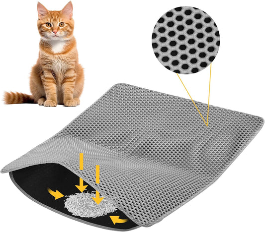 Cat Litter Mat , 60x45cm Double-Layer Honeycomb Design, Waterproof & Urine-Proof, Traps Litter to Keep Floors V1258-DP02-B-1874