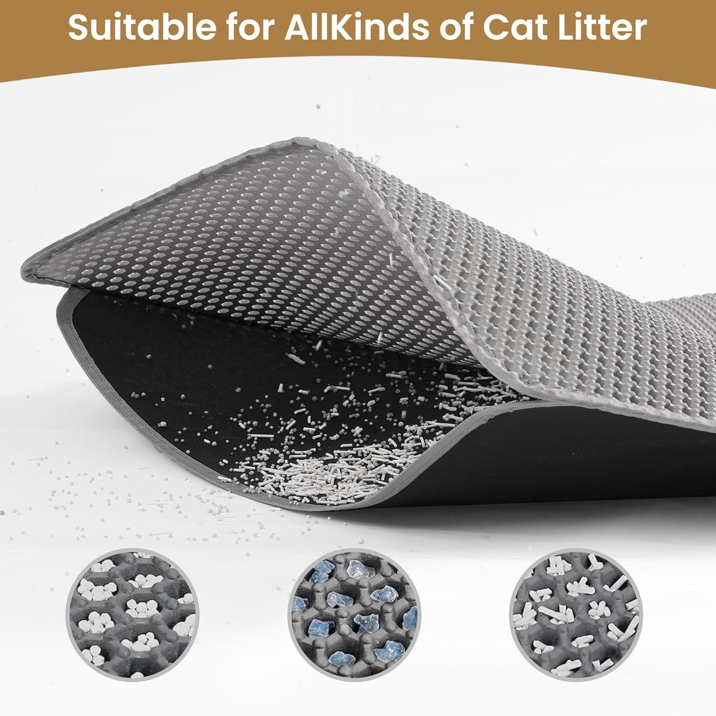 Cat Litter Mat , 60x45cm Double-Layer Honeycomb Design, Waterproof & Urine-Proof, Traps Litter to Keep Floors V1258-DP02-B-1874