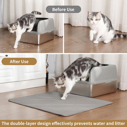 Cat Litter Mat , 60x45cm Double-Layer Honeycomb Design, Waterproof & Urine-Proof, Traps Litter to Keep Floors V1258-DP02-B-1874
