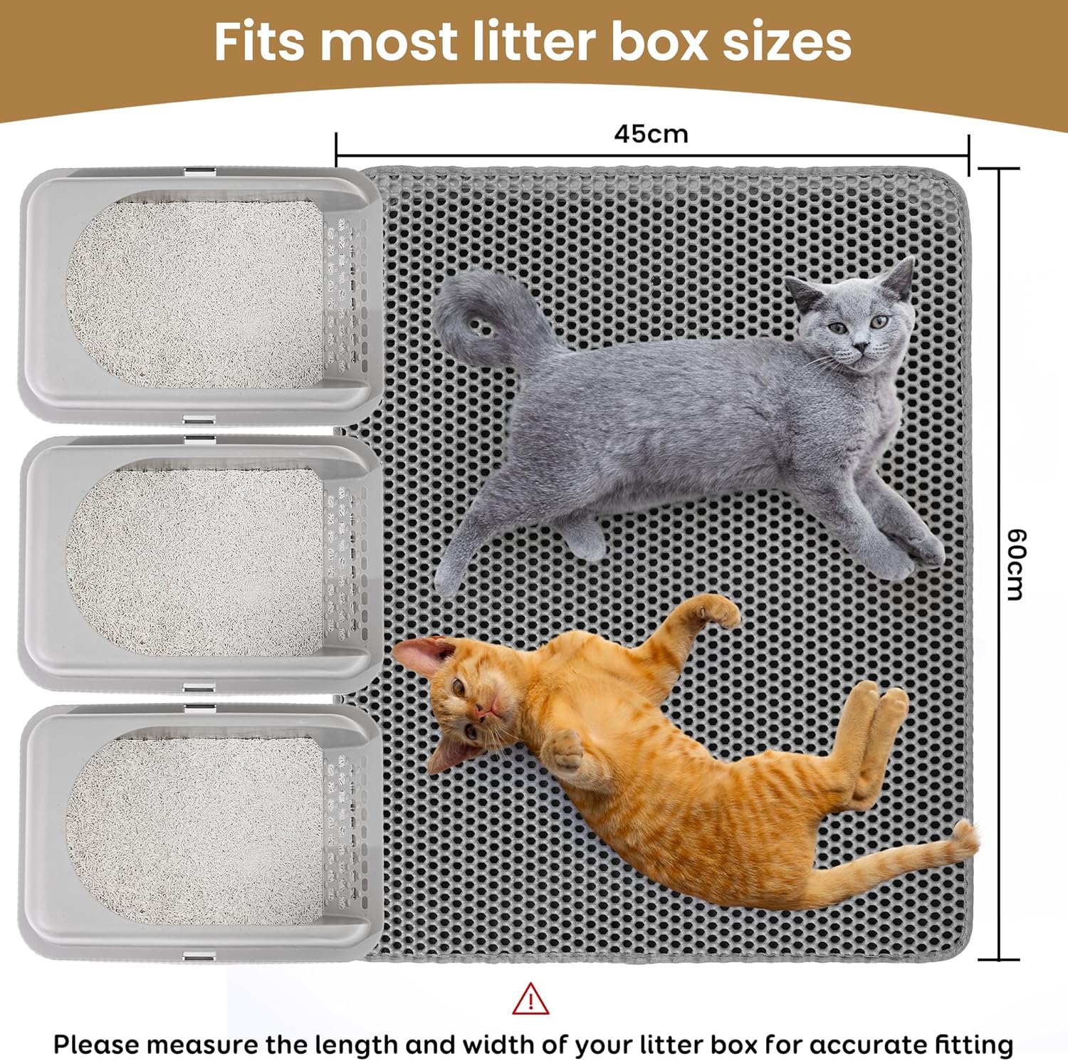 Cat Litter Mat , 60x45cm Double-Layer Honeycomb Design, Waterproof & Urine-Proof, Traps Litter to Keep Floors V1258-DP02-B-1874
