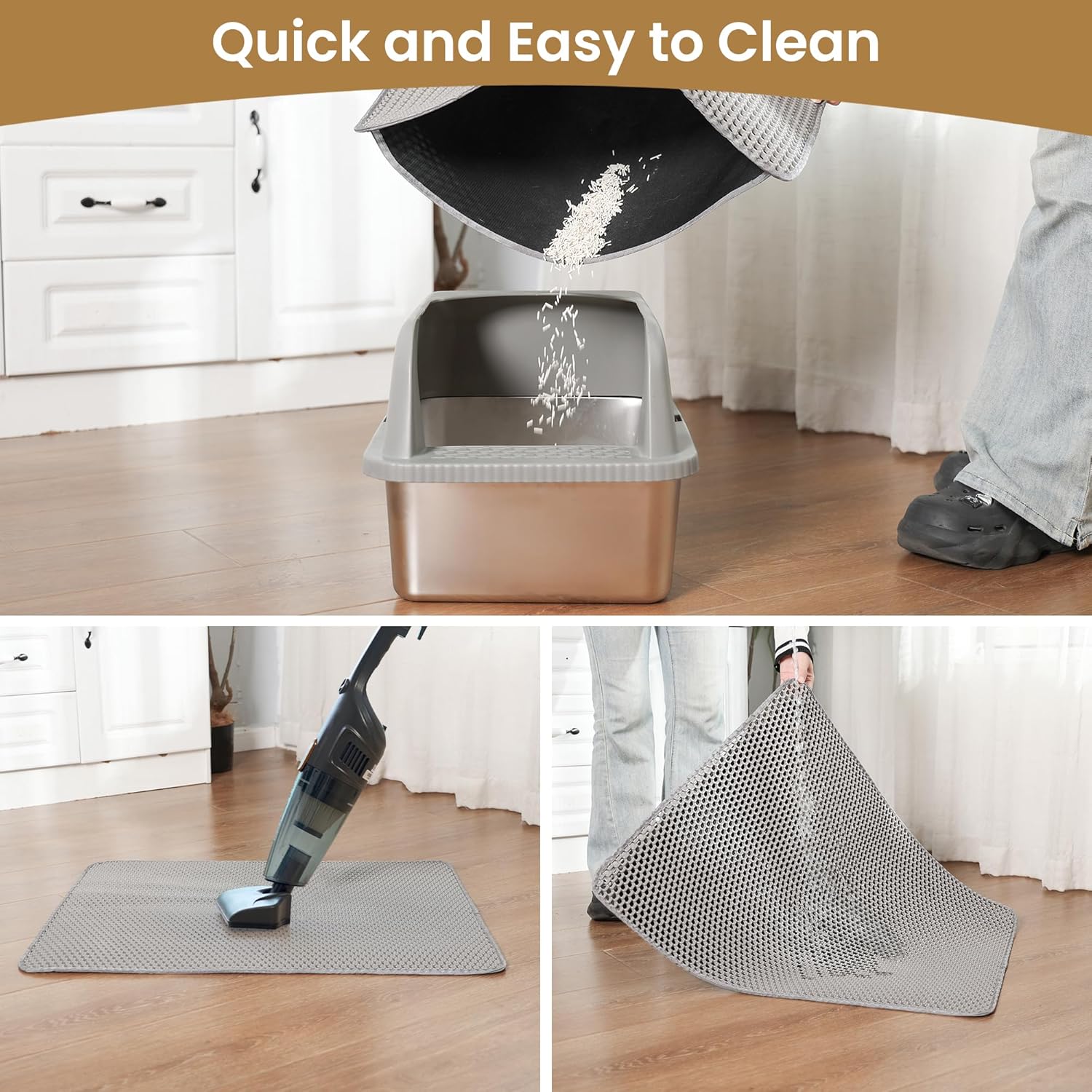 Cat Litter Mat , 60x45cm Double-Layer Honeycomb Design, Waterproof & Urine-Proof, Traps Litter to Keep Floors V1258-DP02-B-1874