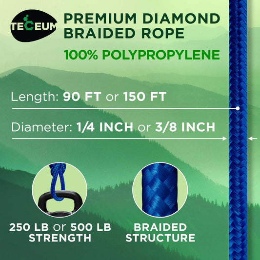 Rope - 90 Feet x 1/4 Inch (7mm) - Blue - Strong All-Purpose Utility Rope - Camping, Crafting, Flag Pole, V1258-DP02-B-1876