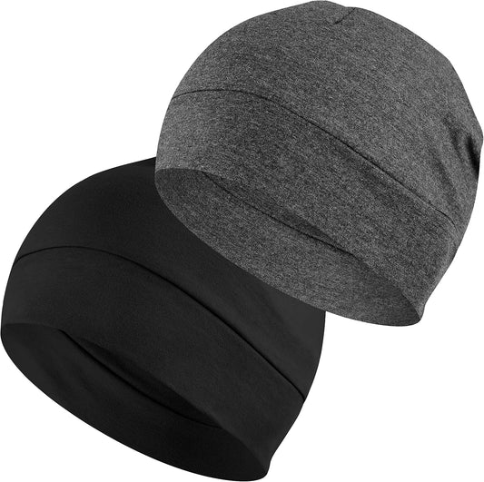100% Cotton Beanie Hat, 2-Pack Unisex Skull Cap Helmet Liner for Running Cycling Skiing Sleeping Chemo V1258-DP02-B-1877
