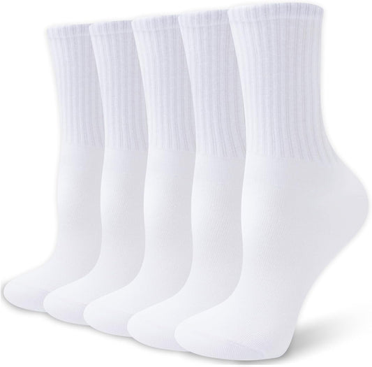 Womens Crew Socks Cotton, 5 Pairs Soft and Moisture Wicking Calf Socks for Work and Casual Sport Wear, Size V1258-DP02-B-1879
