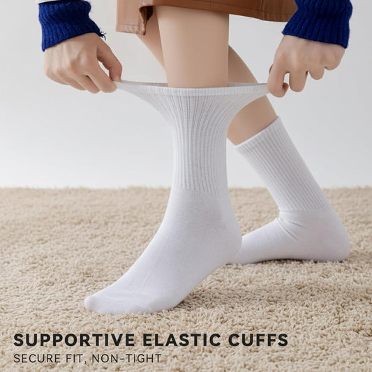 Womens Crew Socks Cotton, 5 Pairs Soft and Moisture Wicking Calf Socks for Work and Casual Sport Wear, Size V1258-DP02-B-1879