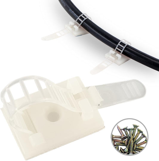 Wire Management Clips Clear (Yellowish) with Screw Hole (50 Pack) Adjustable Zip Ties 3 Inch with 3M Adhesive V1258-DP02-B-1881