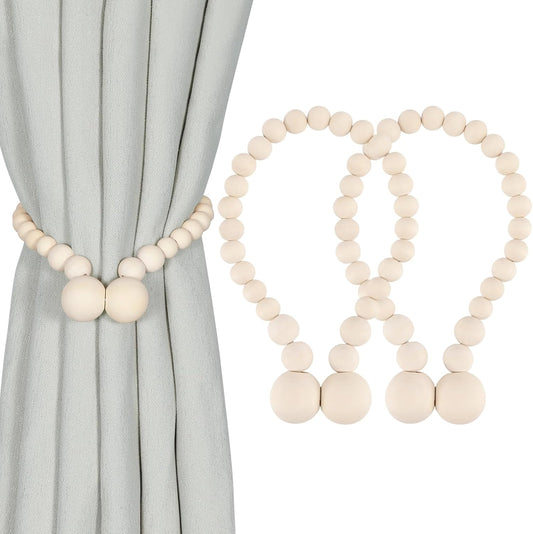 Magnetic Curtain Tiebacks, Curtain Holdbacks for Curtains 2 Pack, Wood Bead Curtain Holders for Boho Bedroom V1258-DP02-B-1882
