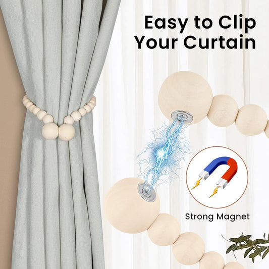 Magnetic Curtain Tiebacks, Curtain Holdbacks for Curtains 2 Pack, Wood Bead Curtain Holders for Boho Bedroom V1258-DP02-B-1882