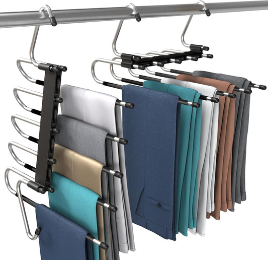2 Pack Pants Hangers Space Saving - Clothes Hanger with Stainless Steel Hook & Anti-Slip Design - Closet V1258-DP02-B-1883