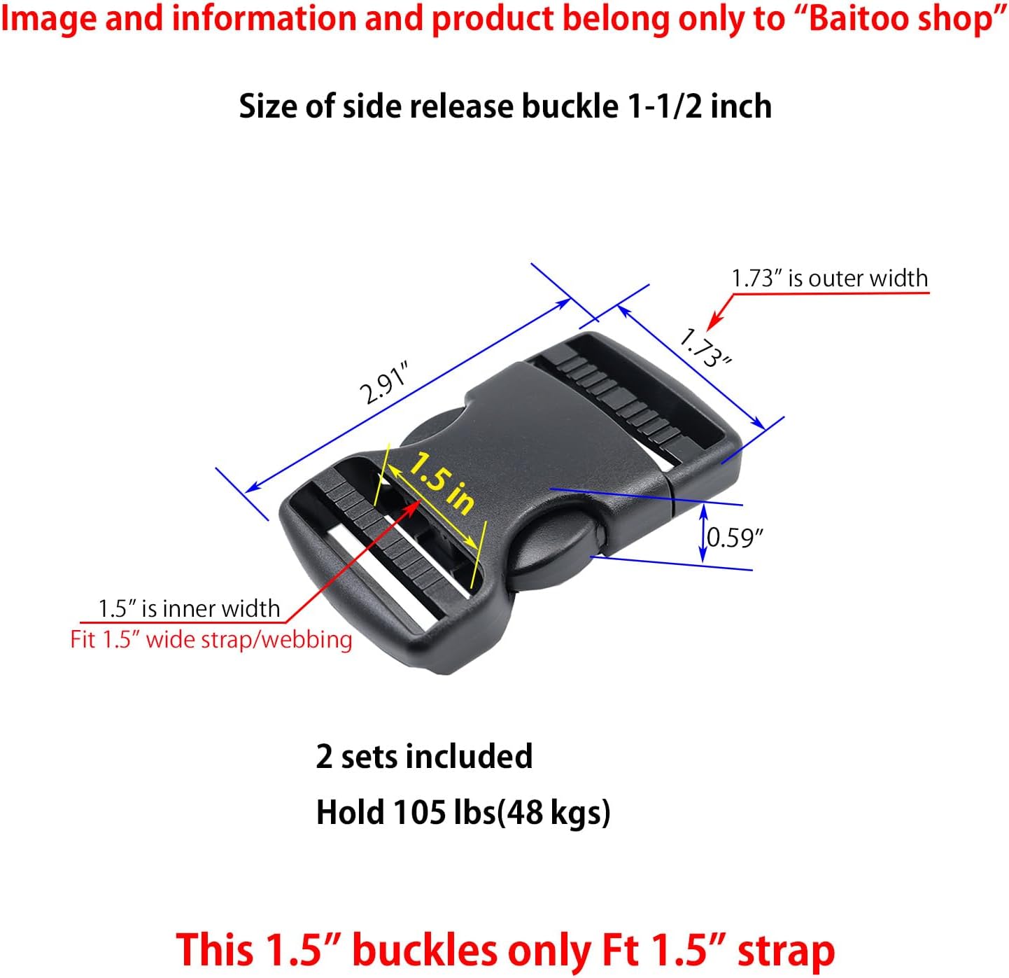 Side Release Buckles 5/8,3/4,1,1-1/4,1-1/2,2 inch Heavy Duty Plastic Buckle Clips Snaps Backpack Buckle V1258-DP02-B-1885