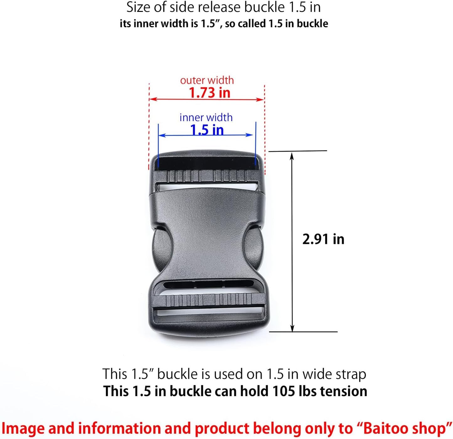 Side Release Buckles 5/8,3/4,1,1-1/4,1-1/2,2 inch Heavy Duty Plastic Buckle Clips Snaps Backpack Buckle V1258-DP02-B-1885