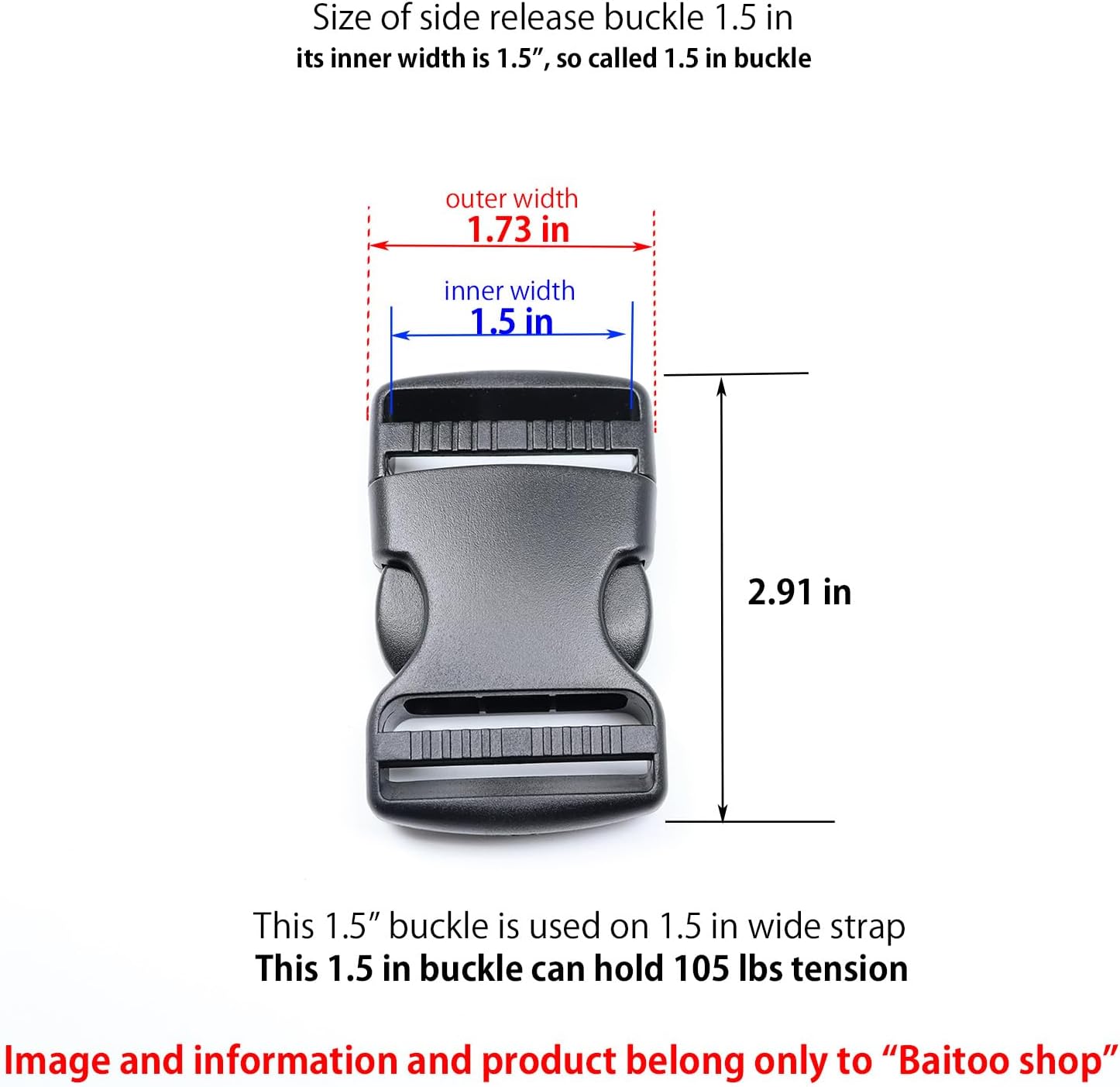 Side Release Buckles 5/8,3/4,1,1-1/4,1-1/2,2 inch Heavy Duty Plastic Buckle Clips Snaps Backpack Buckle V1258-DP02-B-1885